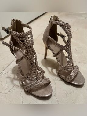 Aldo gold braided high heels with ankle strap